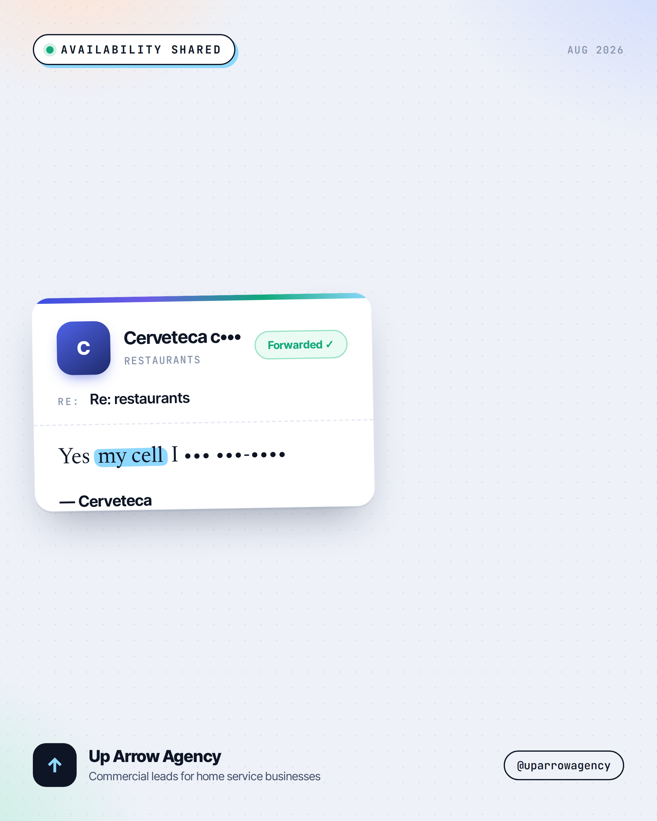 Masked inbound reply — Restaurants prospect shared availability to meet, from an Up Arrow Agency commercial cold-email campaign